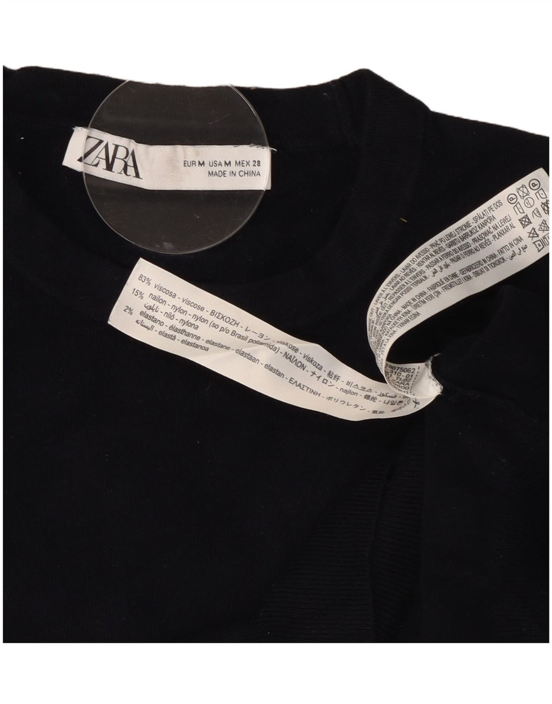 Zara Suéter feminino cropped com gola redonda Reino Unido 12 médio azul marinho viscose