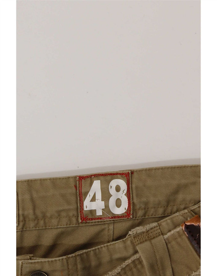 Shorts cargo masculino vintage IT 48 médio W32 algodão cáqui