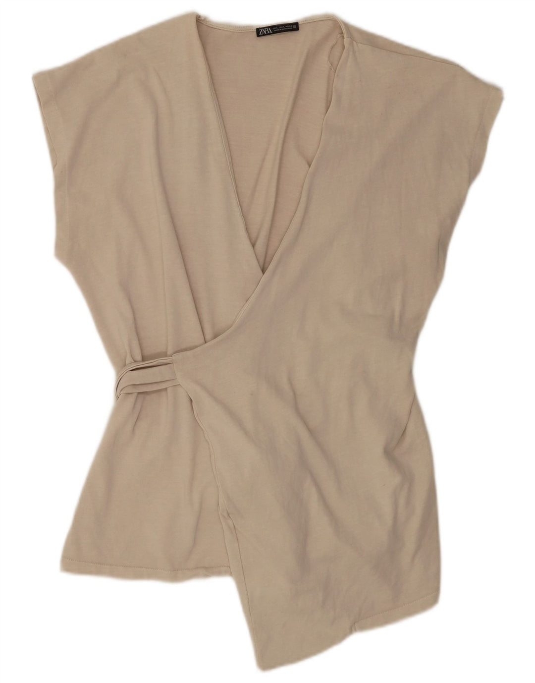 Zara Blusa Feminina Wrap Top UK 16 Grande Algodão Bege