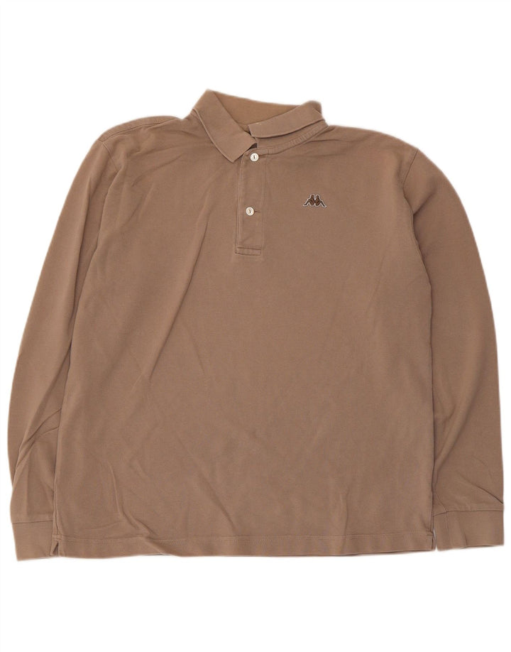 Camisa polo masculina de manga comprida Kappa pequena cinza algodão