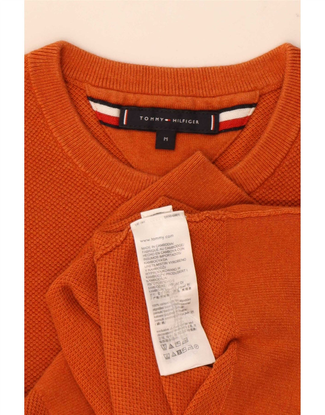 Suéter masculino Tommy Hilfiger com gola redonda e algodão laranja médio