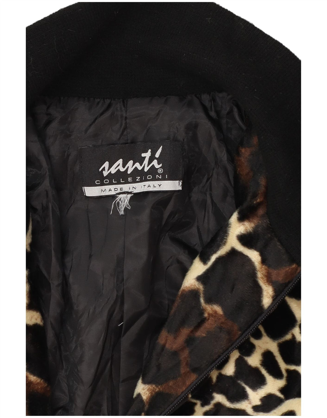 Jaqueta bomber feminina vintage UK 12 com estampa animal preta média
