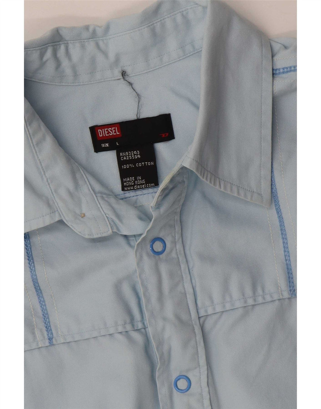 Diesel Camisa masculina de manga curta grande algodão listrado azul