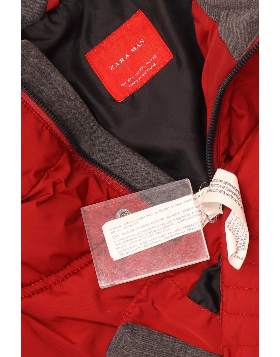 Jaqueta acolchoada com capuz masculina Zara UK 44 2XL poliéster vermelho