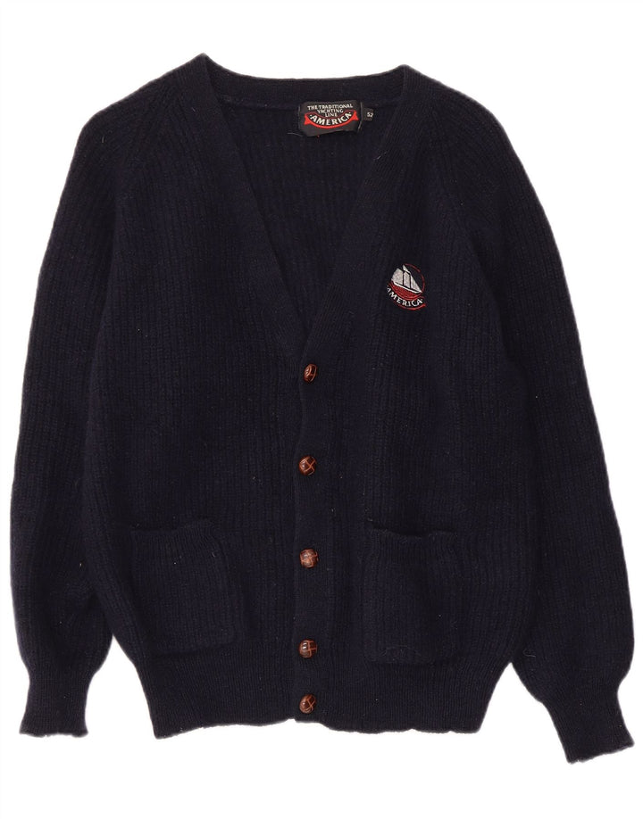 Suéter cardigã feminino AMERICA IT 52 2XL lã azul marinho