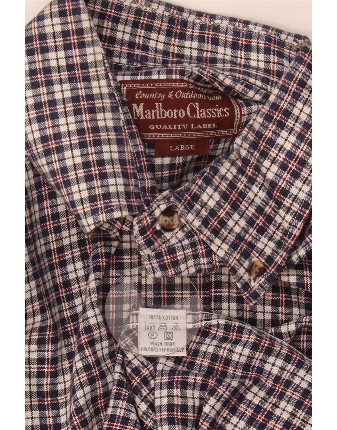 Camisa masculina Marlboro Classics grande algodão xadrez azul marinho