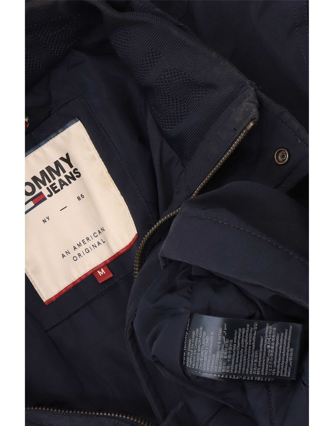 Tommy Hilfiger Casaco corta-vento masculino com capuz Reino Unido 38 Médio Azul marinho