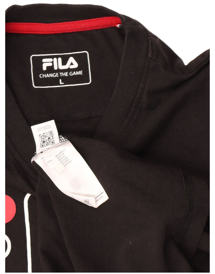 Fila Mens Graphic Top Manga Longa Grande Algodão Preto