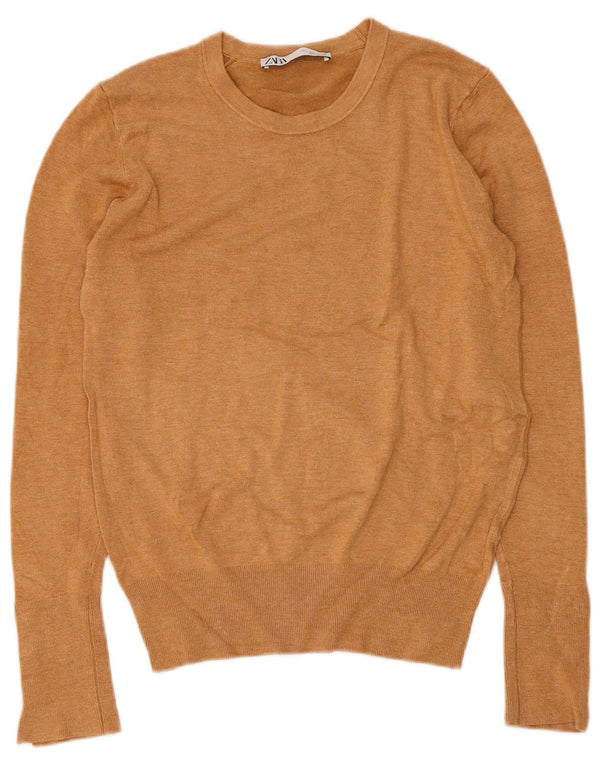 Zara Suéter feminino com gola redonda, Reino Unido 16, grande, bege