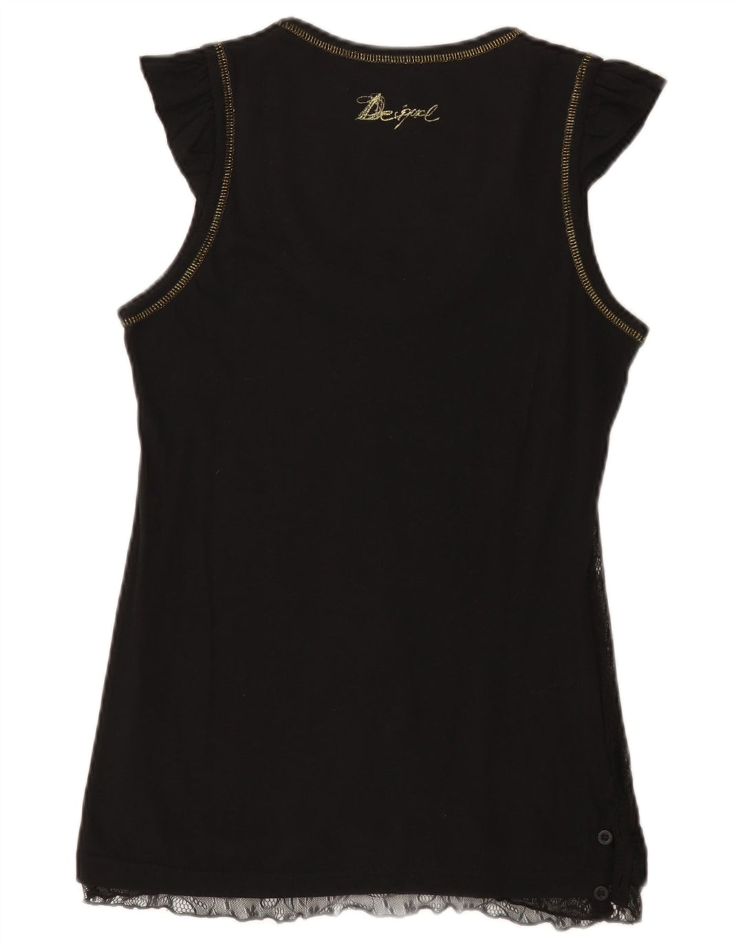 Top colete feminino Desigual UK 14 grande algodão preto
