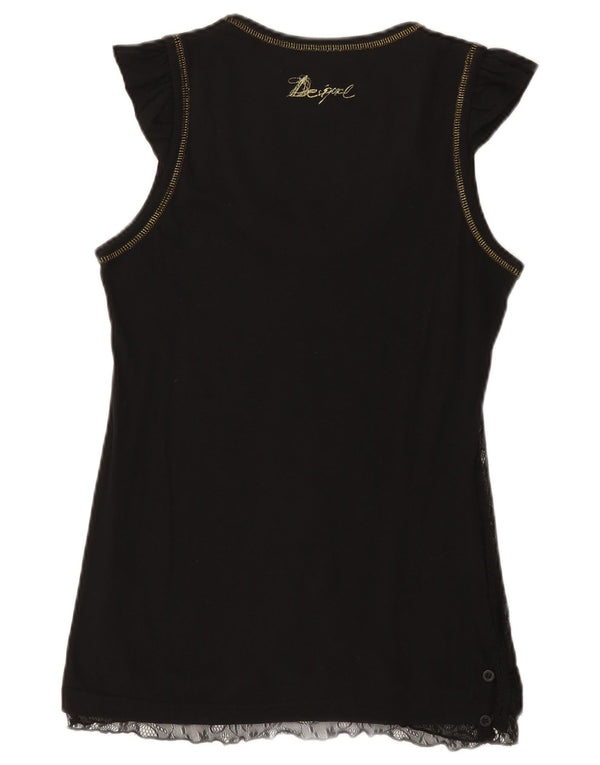 Top colete feminino Desigual UK 14 grande algodão preto