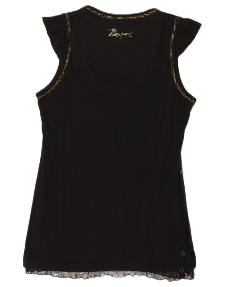 Top colete feminino Desigual UK 14 grande algodão preto