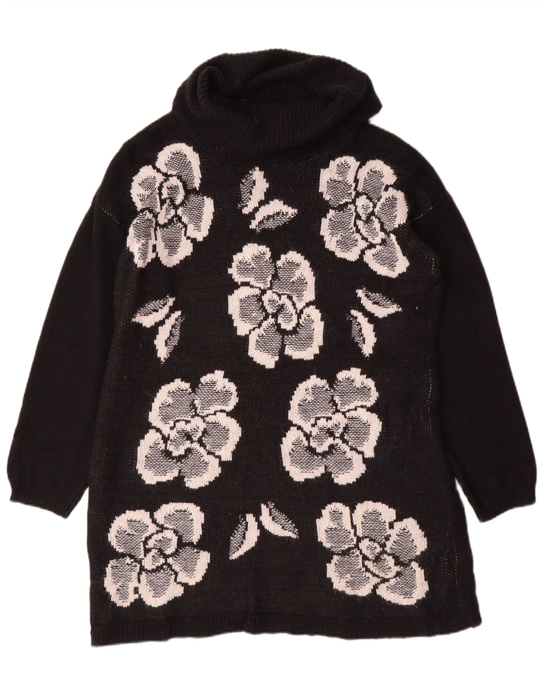 Suéter feminino Marks & Spencer com gola redonda Reino Unido 14 médio preto floral