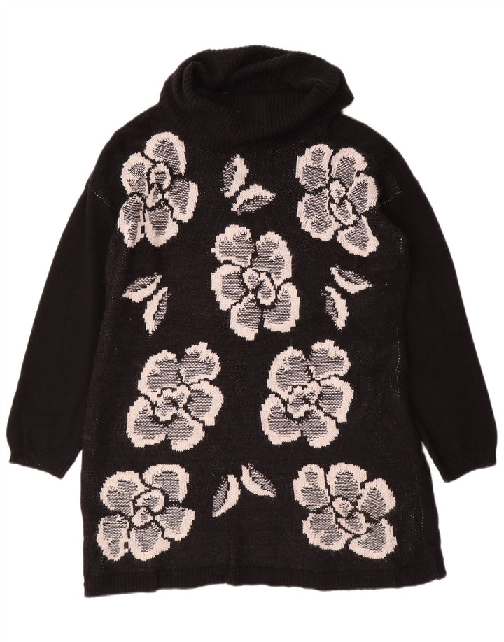 Suéter feminino Marks & Spencer com gola redonda Reino Unido 14 médio preto floral