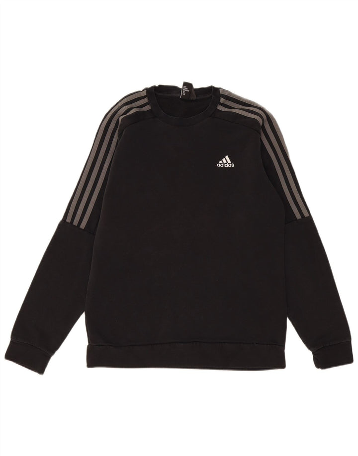 Adidas Mens Moletom Jumper Pequeno Algodão Preto
