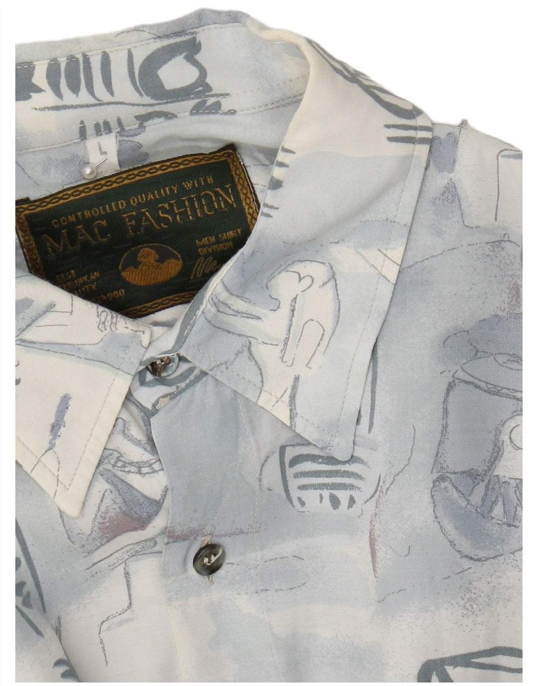 Camisa Mac Fashion Masculina Padrão Abstrato Grande Azul