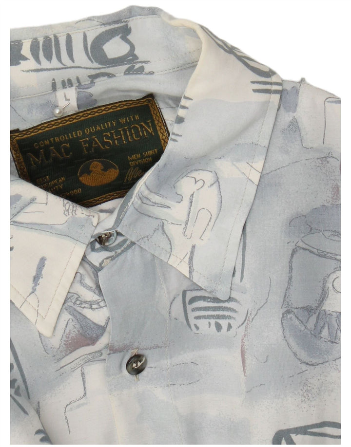 Camisa Mac Fashion Masculina Padrão Abstrato Grande Azul