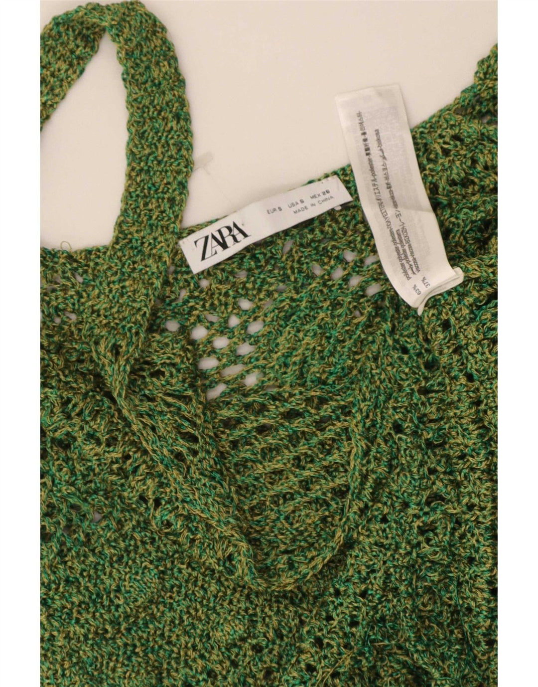 Zara Womens Crochet Cami Top UK 8 Pequeno Poliéster Verde