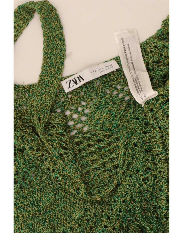 Zara Womens Crochet Cami Top UK 8 Pequeno Poliéster Verde