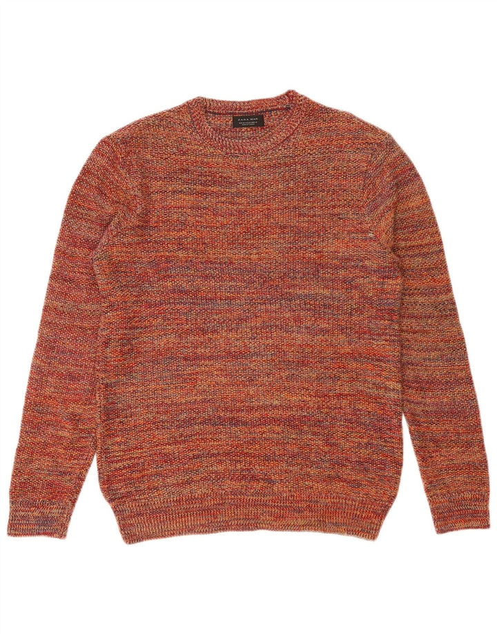 Suéter masculino Zara com gola redonda e acrílico manchado médio multicolorido