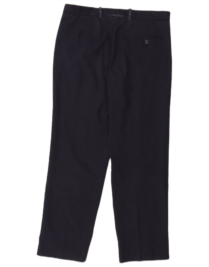 Calça masculina de ajuste regular Marks & Spencer W34 L31 azul marinho poliéster
