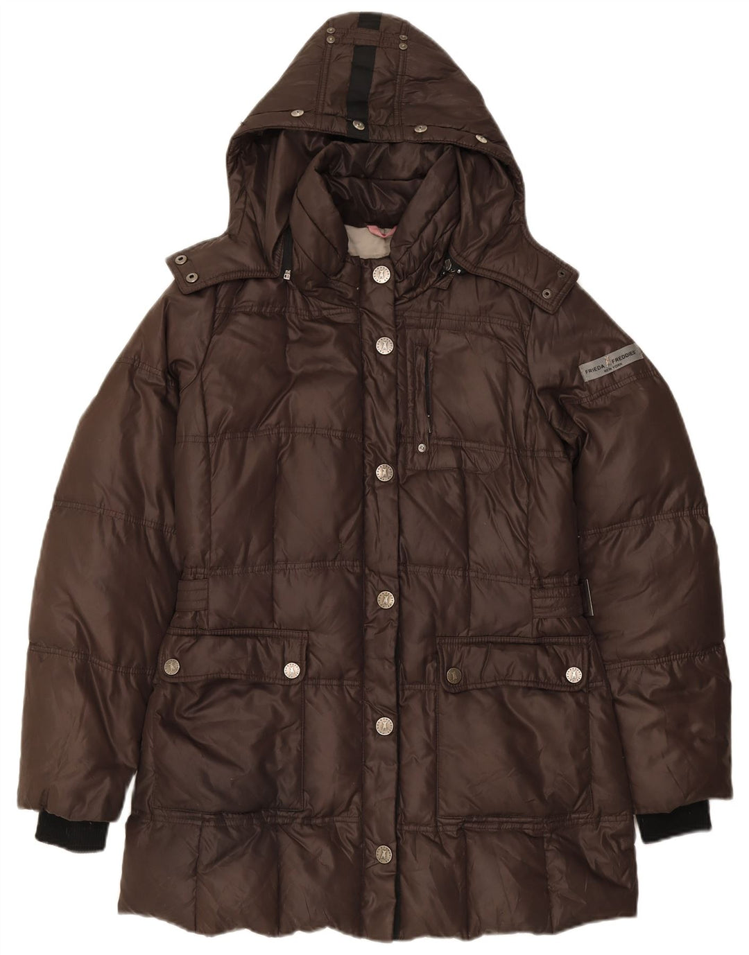 Casaco feminino acolchoado com capuz FRIEDA & FREDDIES Reino Unido 16 grande marrom