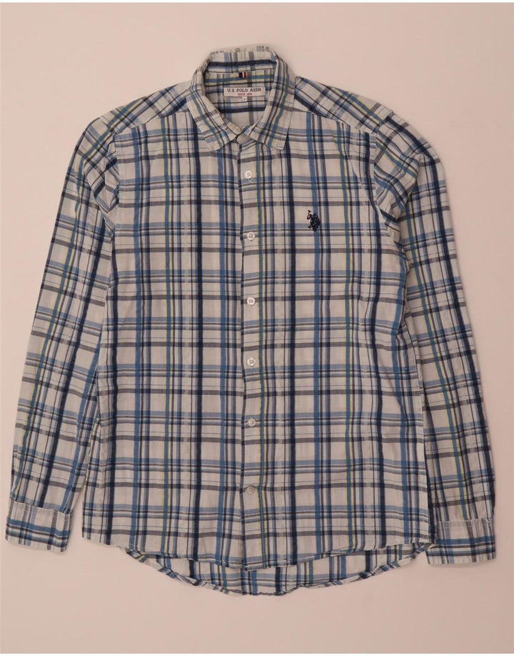 ASSN POLO DOS EUA. Camisa masculina pequena xadrez azul algodão