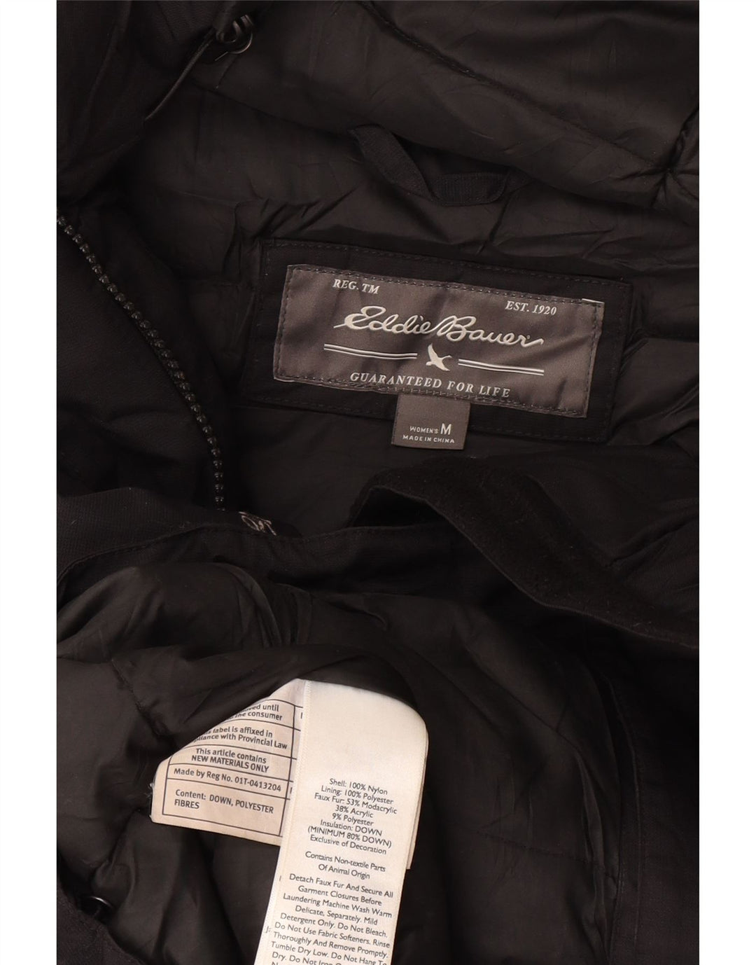 Jaqueta parka feminina Eddie Bauer com capuz Reino Unido 14 médio preto nylon