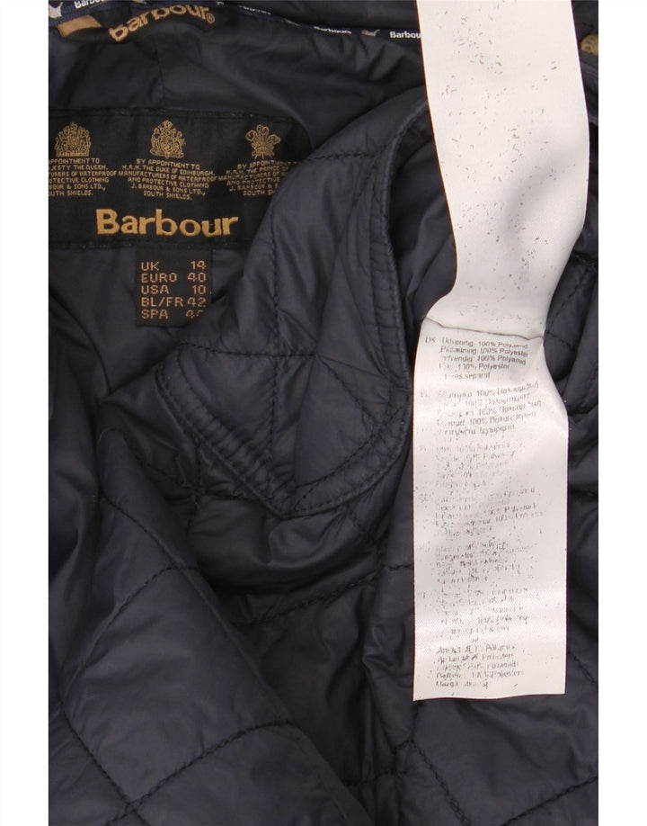 Sobretudo feminino acolchoado com capuz Barbour Reino Unido 14 grande azul marinho poliamida