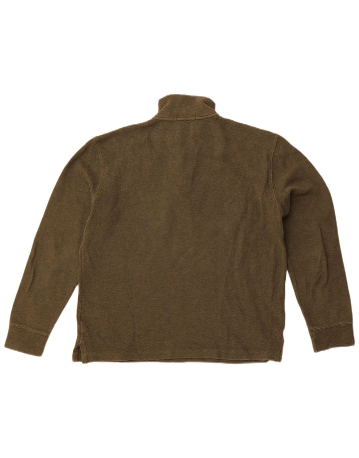Moletom masculino Polo Ralph Lauren com zíper e gola alta de algodão cáqui pequeno