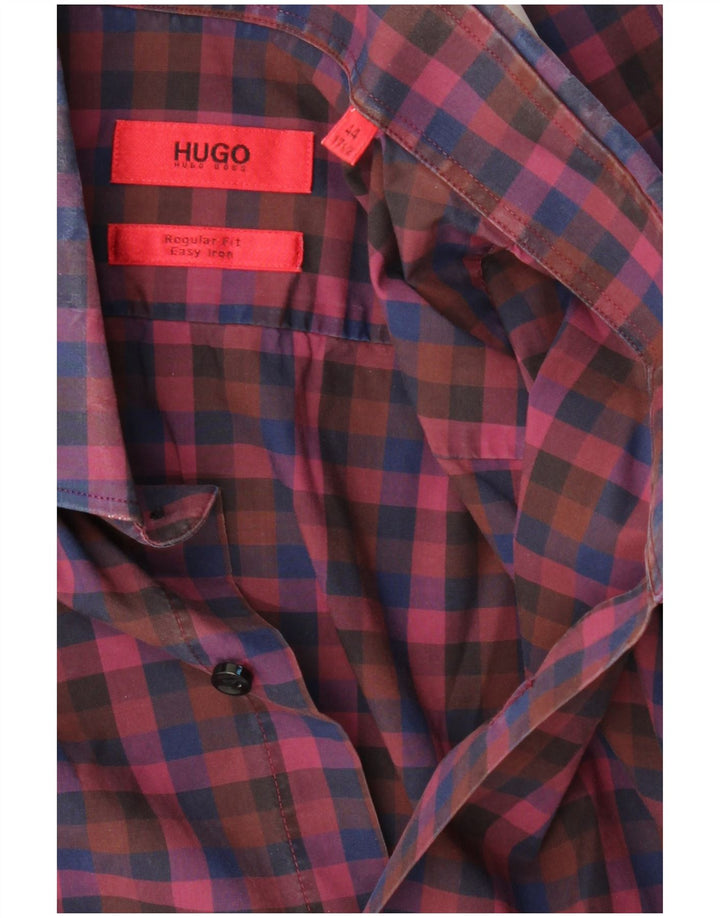 Camisa masculina HUGO BOSS tamanho 44 17 1/2 XL xadrez roxo