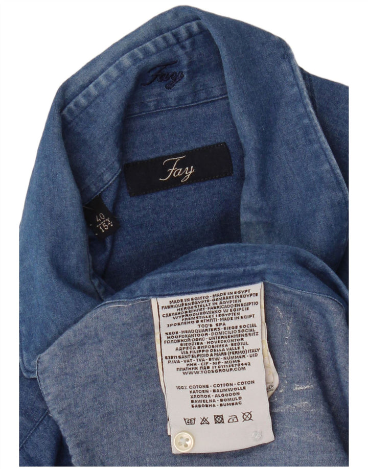 Camisa jeans masculina Fay tamanho 40 15 3/4 algodão azul médio