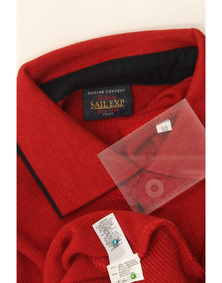 Sail Exp Suéter masculino com gola polo IT 50 lã vermelha média