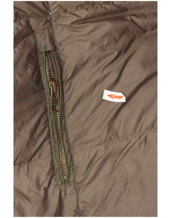 Casaco acolchoado com capuz feminino Jack Wills Reino Unido 14 grande poliéster cáqui