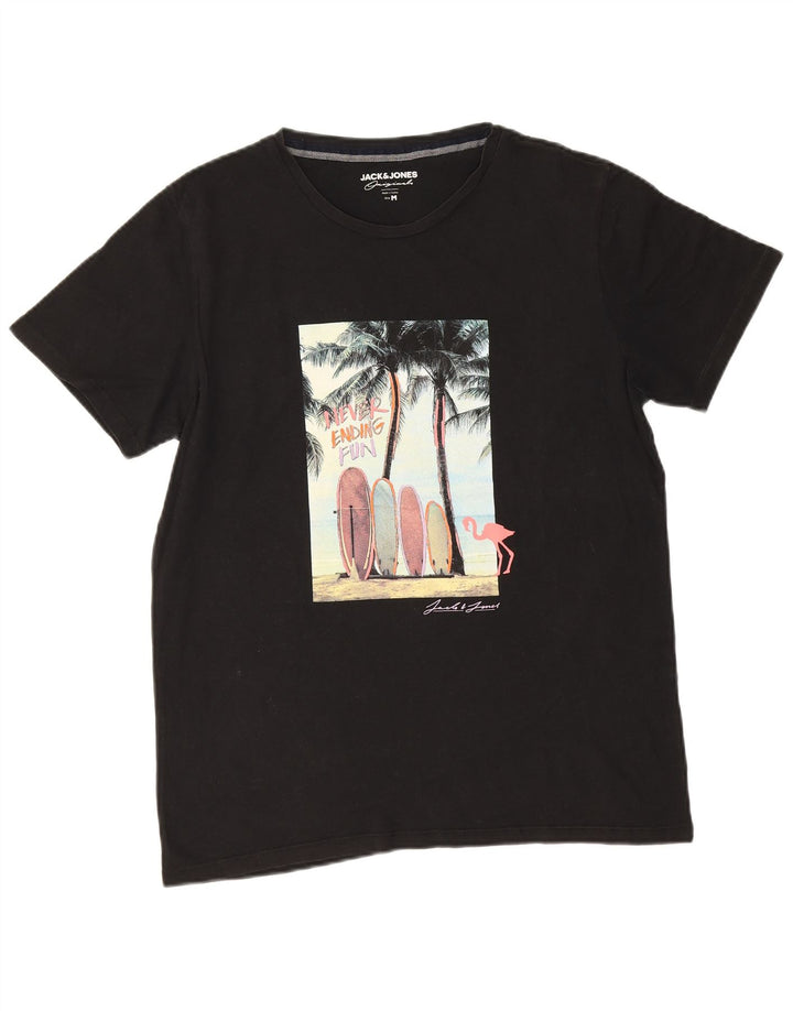 Camiseta gráfica masculina Jack & Jones Top médio preto
