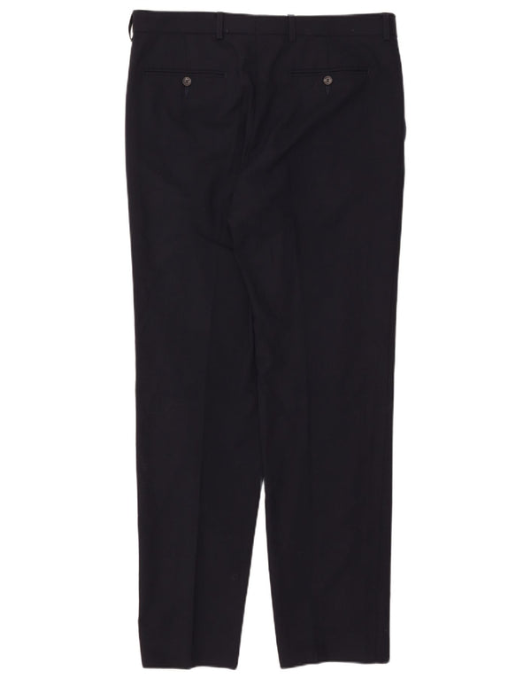 Calça masculina de terno reto sob medida Marks & Spencer W34 L33 lã azul marinho