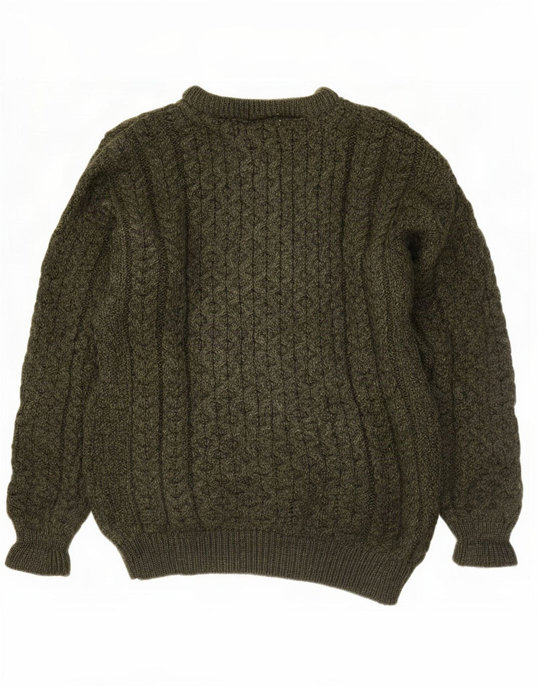 Suéter masculino Aran Crafts com gola redonda, lã merino verde pequena