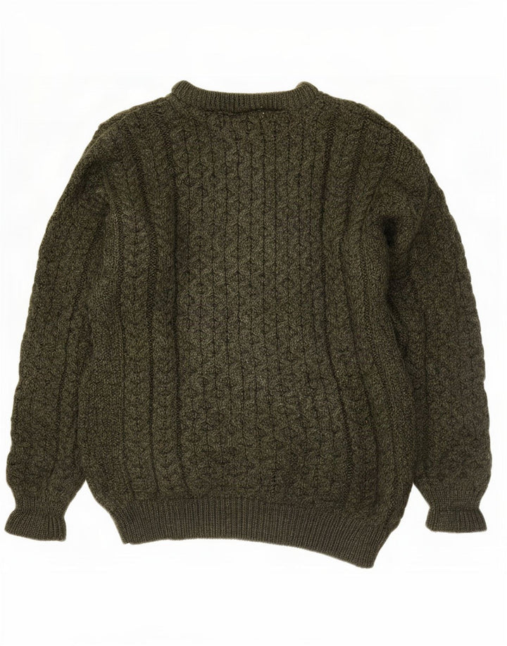 Suéter masculino Aran Crafts com gola redonda, lã merino verde pequena