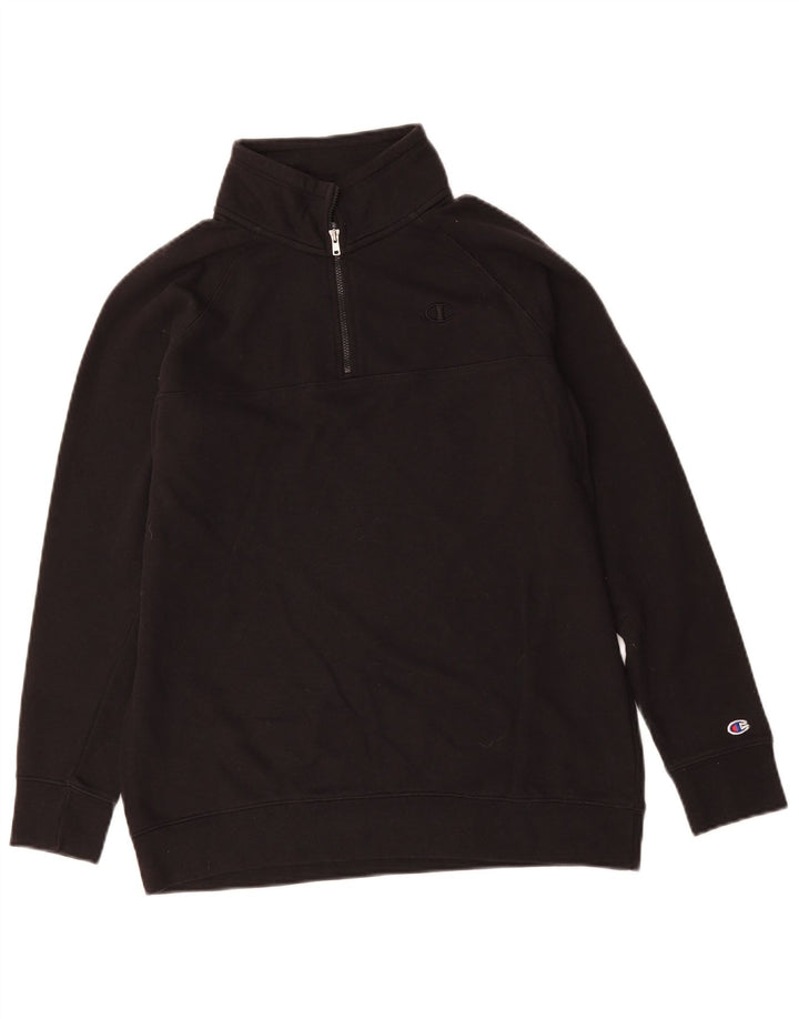 CHAMPION Suéter masculino com zíper e gola em algodão preto médio