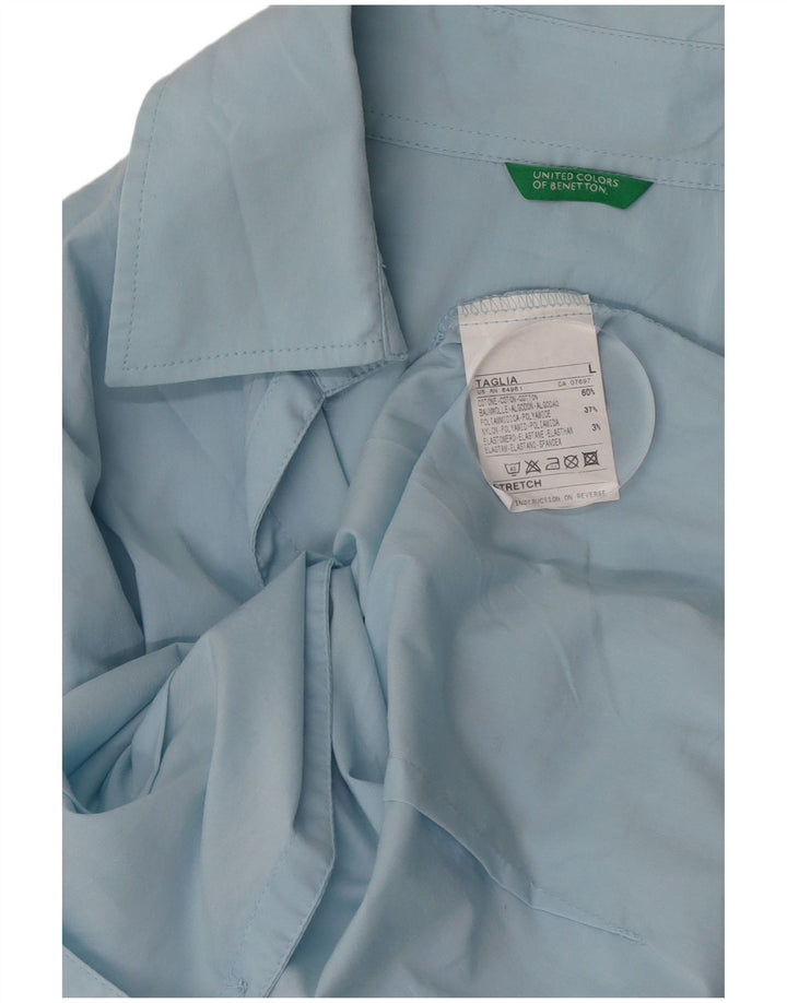 Camisa feminina Benetton UK 16 grande algodão azul