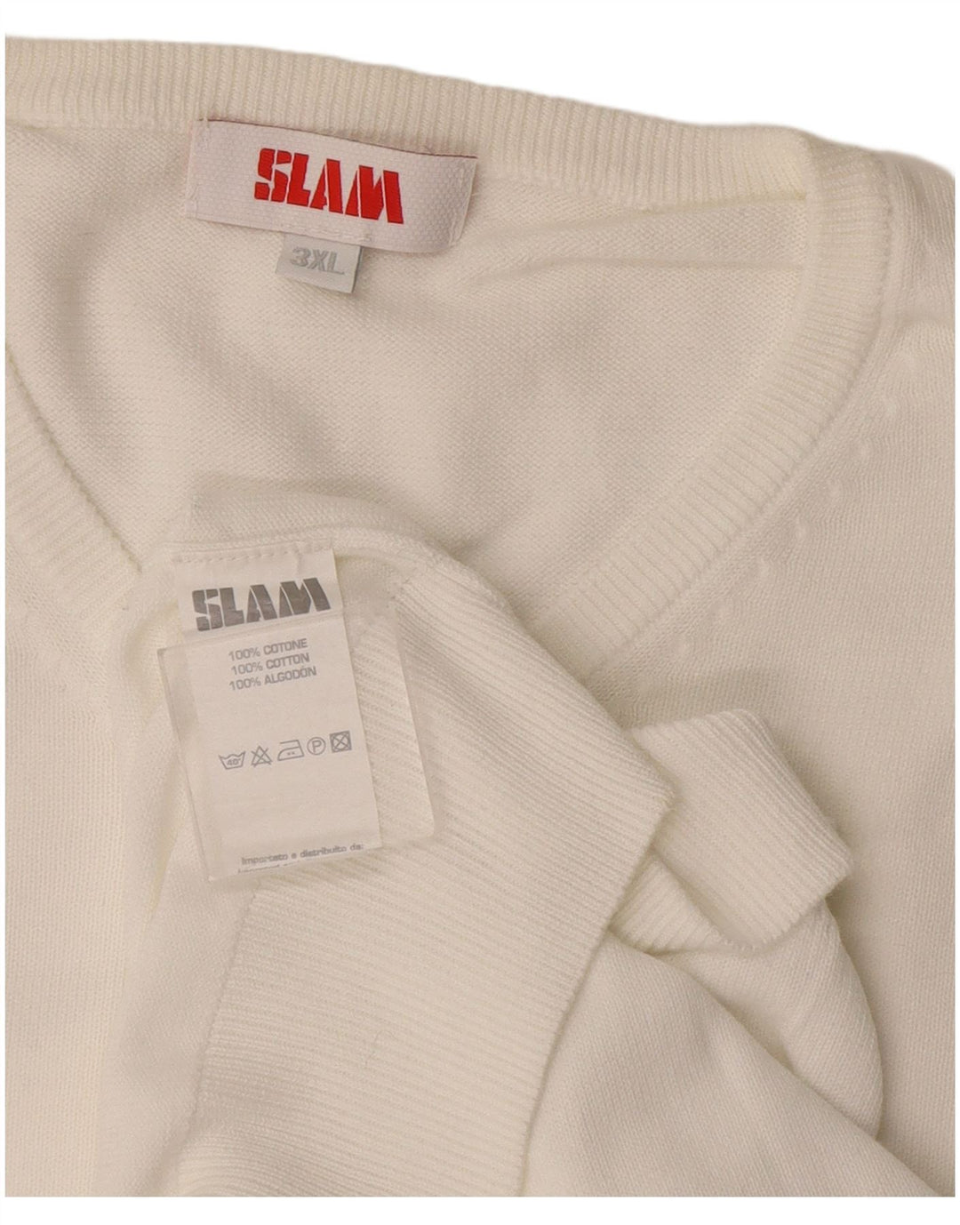 Suéter masculino Slam com decote em V 3XL algodão branco
