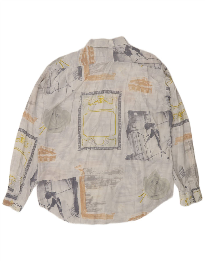Camisa gráfica masculina vintage viscose cinza médio