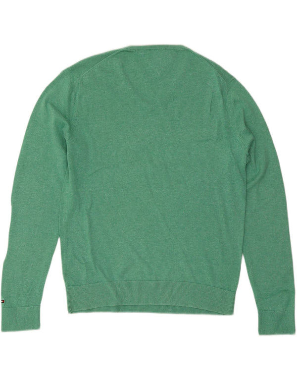 Tommy Hilfiger Suéter masculino com decote em V XL algodão verde