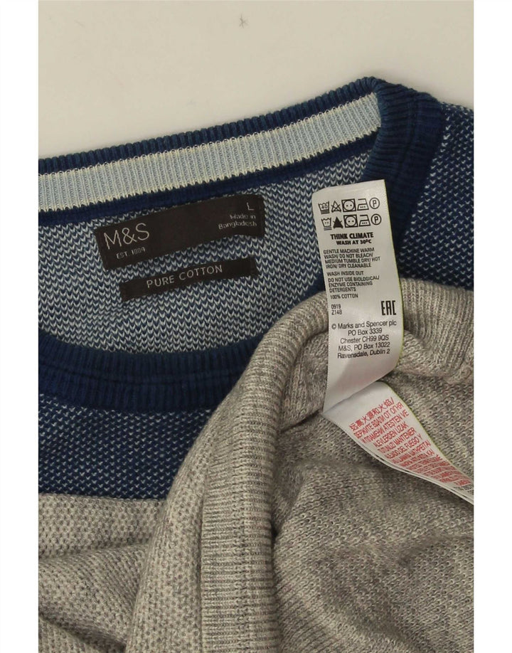 Suéter masculino Marks & Spencer com gola redonda, grande, cinza, algodão colorblock