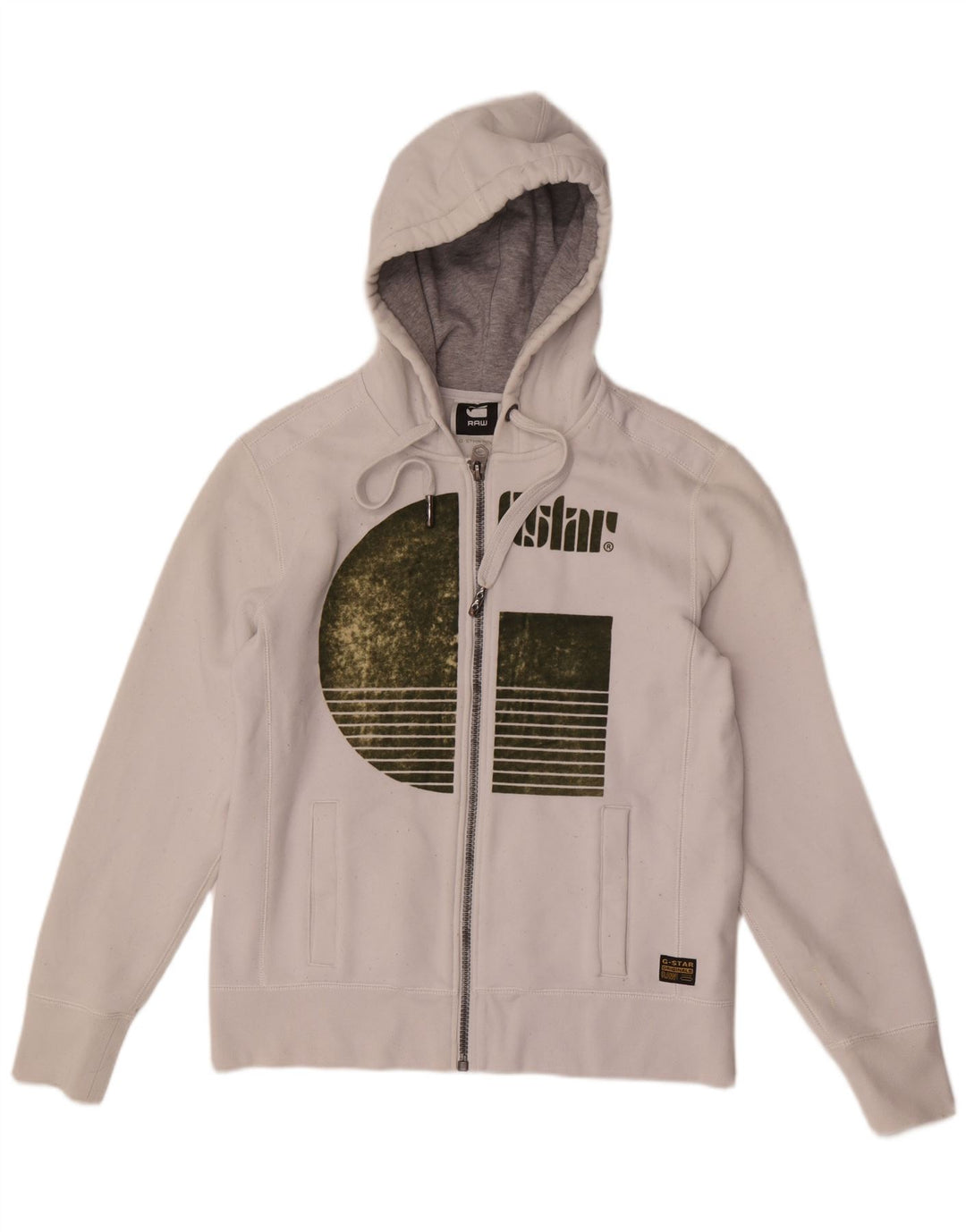 Suéter masculino G-Star com capuz e zíper gráfico grande poliéster branco