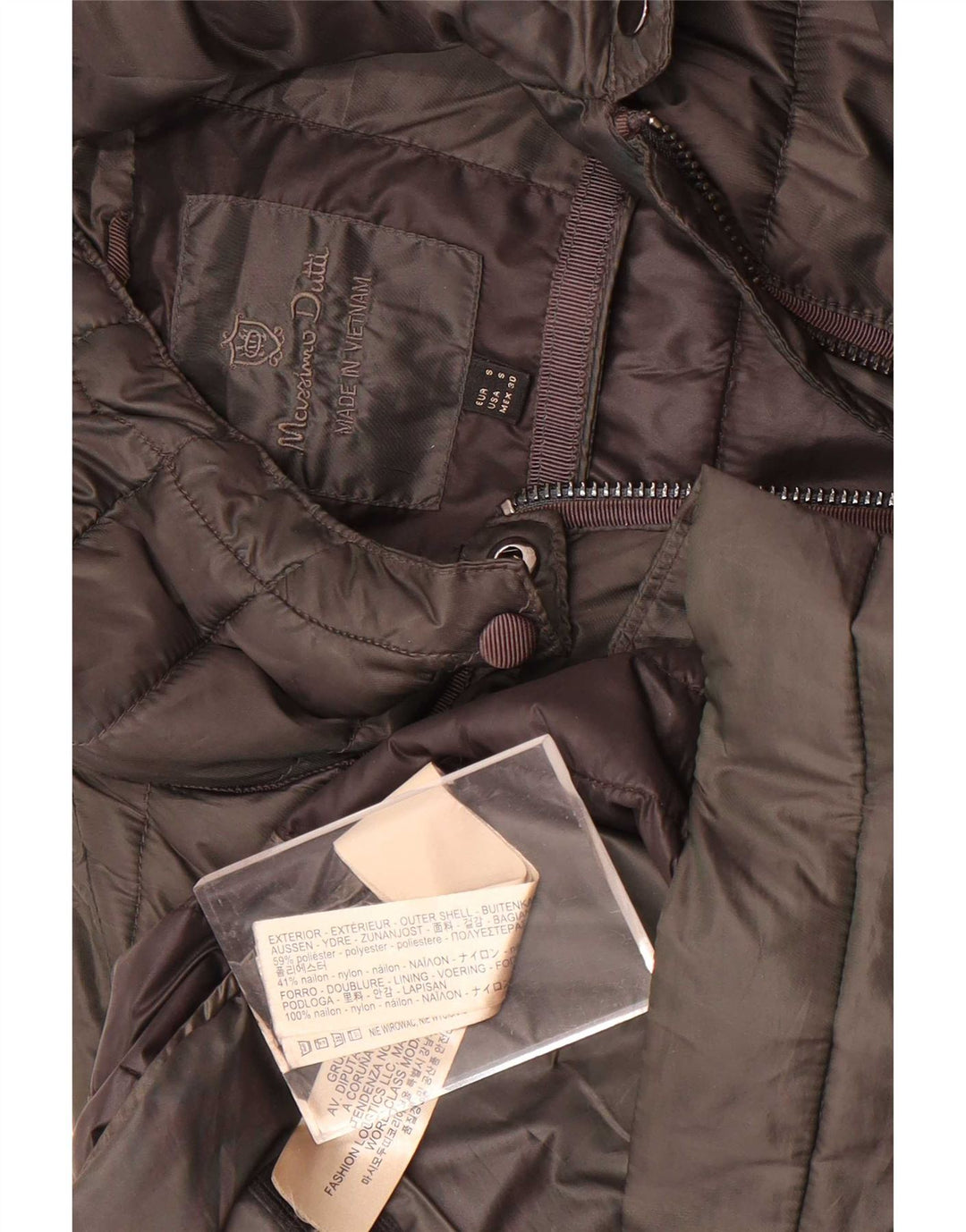 Casaco acolchoado com capuz feminino Massimo Dutti UK 10 pequeno poliéster cáqui