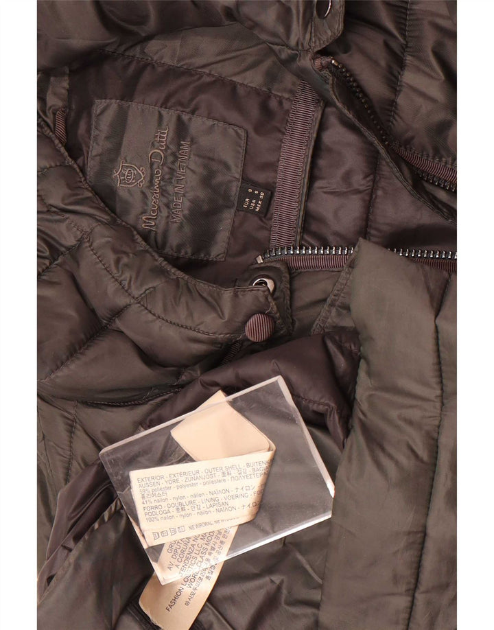 Casaco acolchoado com capuz feminino Massimo Dutti UK 10 pequeno poliéster cáqui