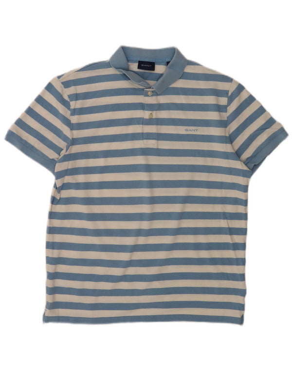 Camisa polo masculina Gant grande algodão listrado azul