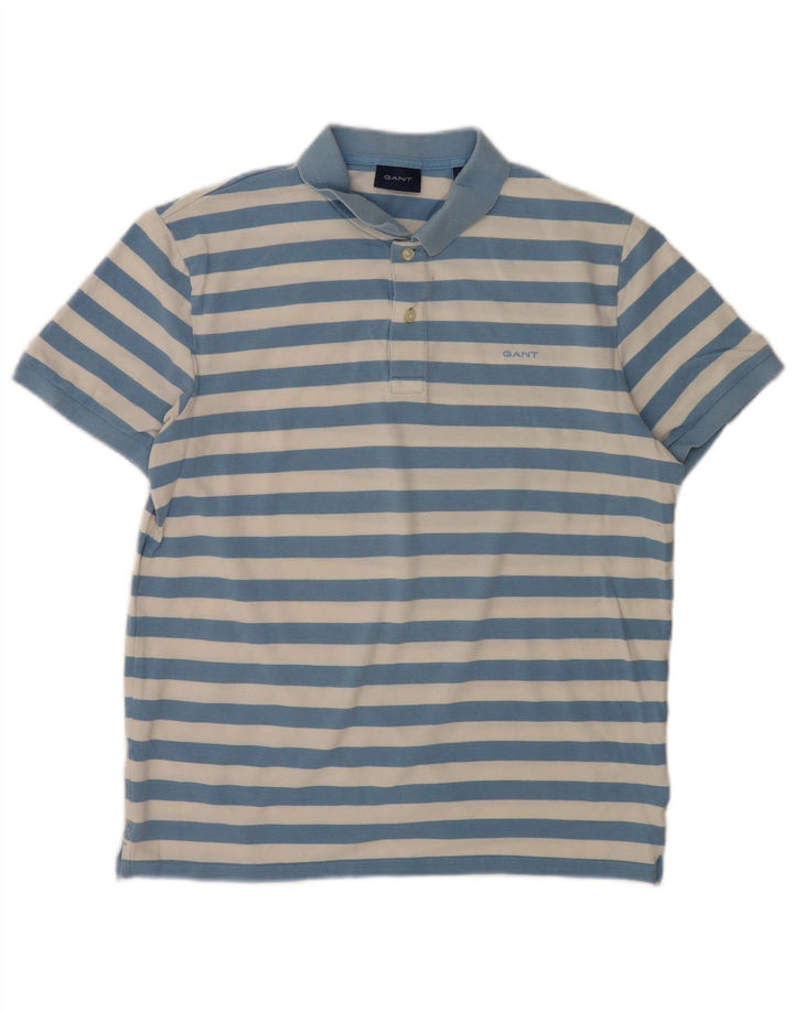 Camisa polo masculina Gant grande algodão listrado azul