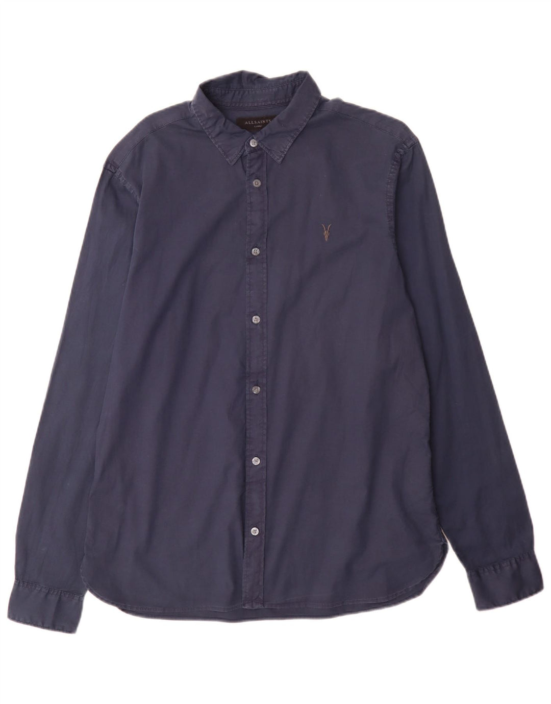 Camisa masculina All Saints Regular Fit grande algodão azul marinho